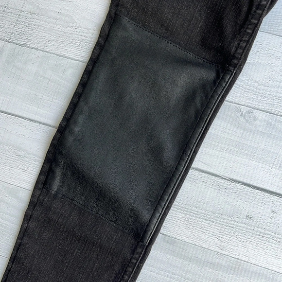 Allsaints Faded Black Skinny Leg Denim with Genuine Leather Patches 25 - Picture 3 of 7